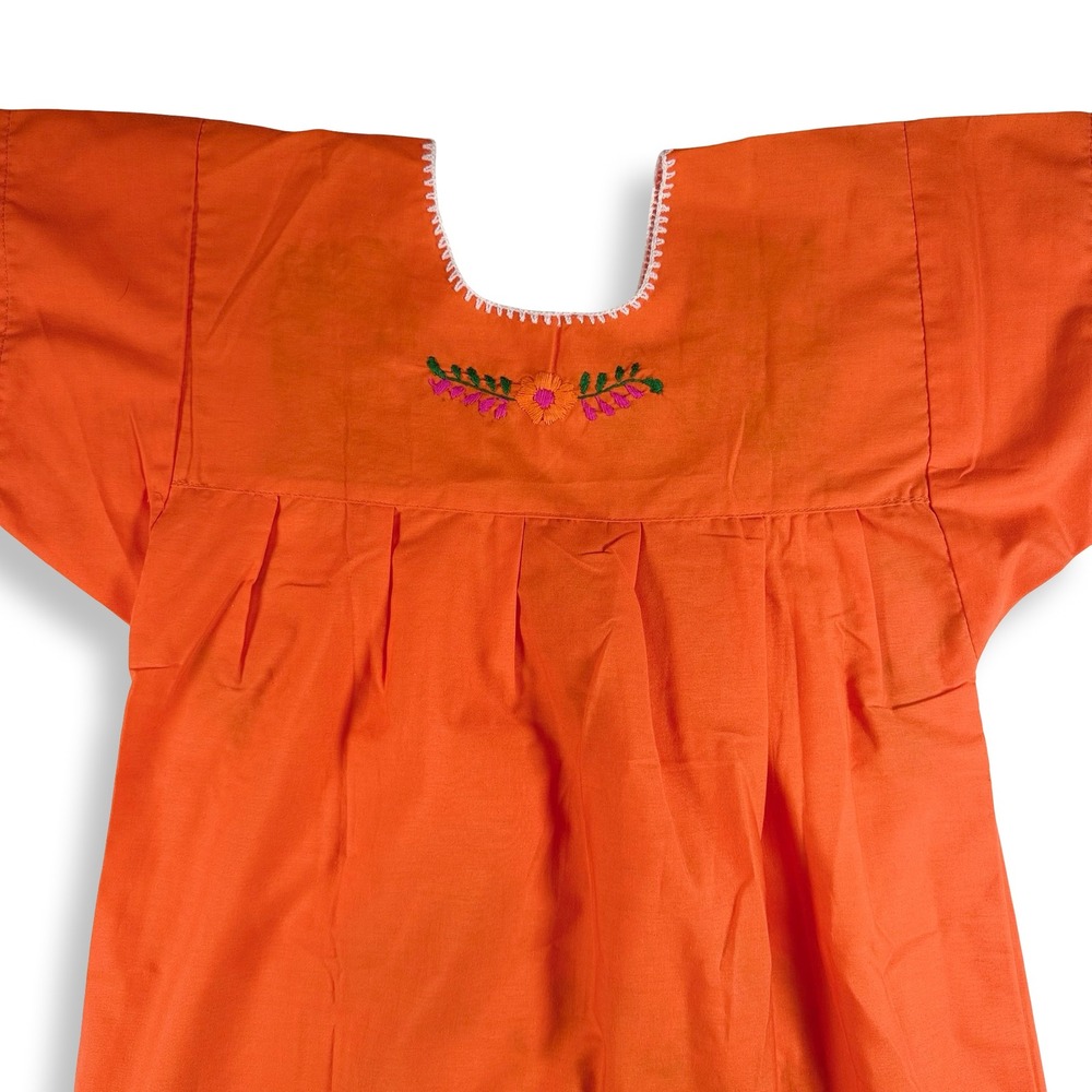 Vintage Mexican Peasant Dress Orange Floral Embroidered Puebla Midi Small - Picture 4 of 7